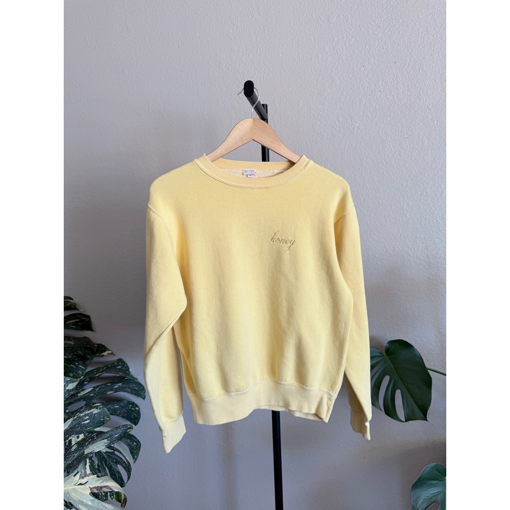 John Galt Brandy Melville Honey Embroidered Yellow Crewneck Sweatshirt OS Small